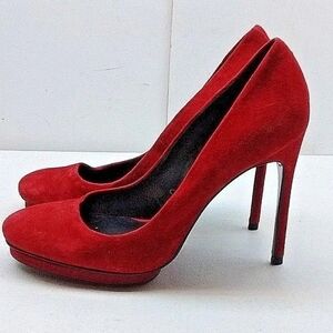 Zara Red Suede Slip On High Heel Platform Pump Casual Party Women's Shoe 38